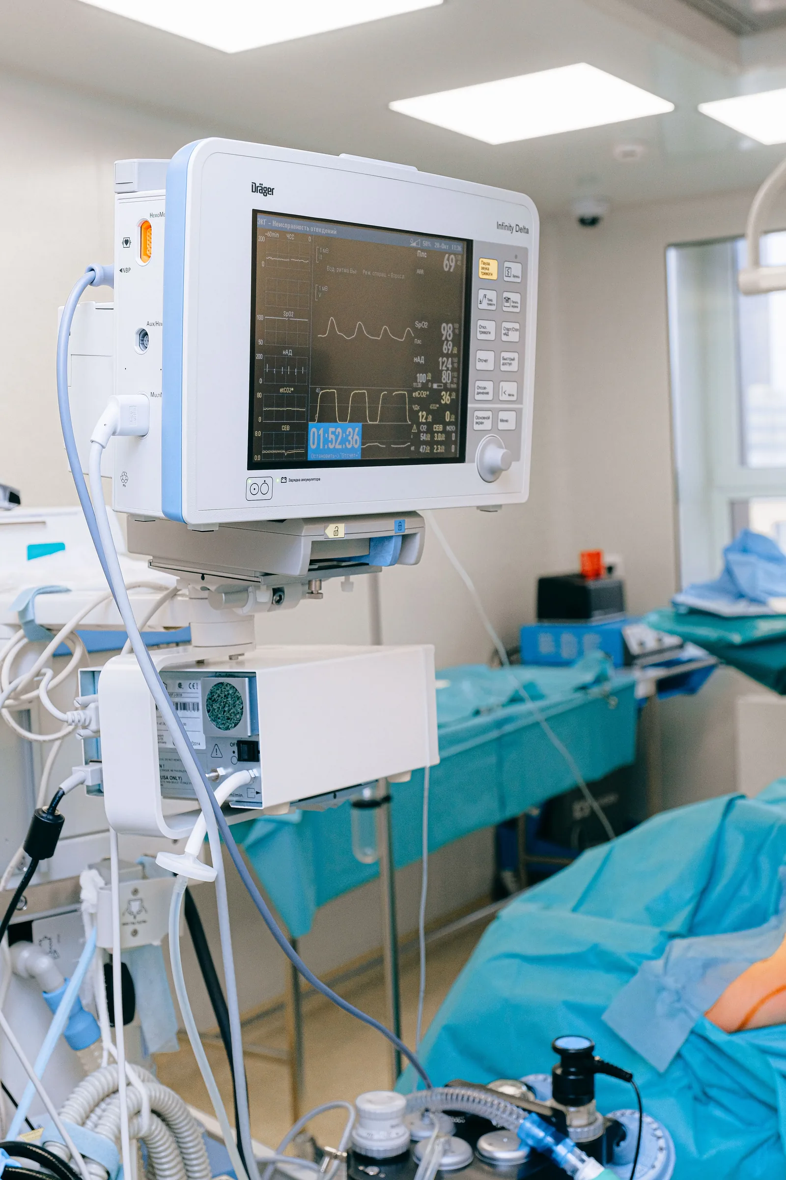Patient monitoring equipment in a hospital treatment room